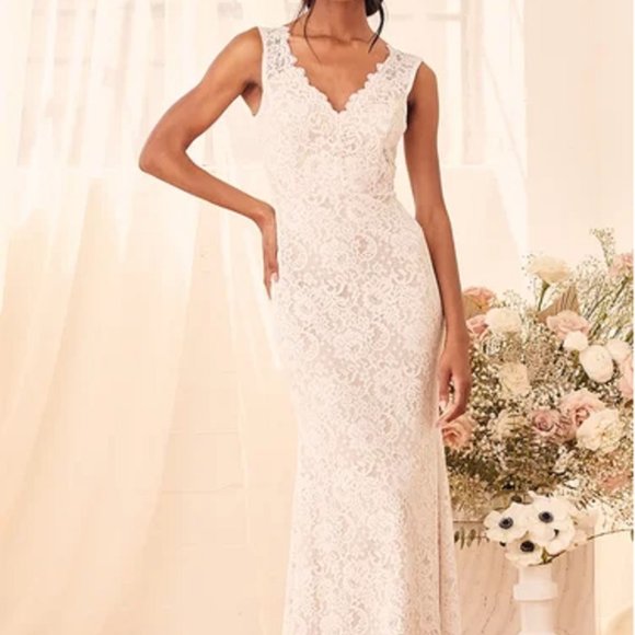 COPY - White Lace Sleeveless Mermaid Maxi Dress - Picture 1 of 7
